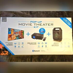 iLive Pop Up Movie Theater Kit w/ Screen Projector & Speaker